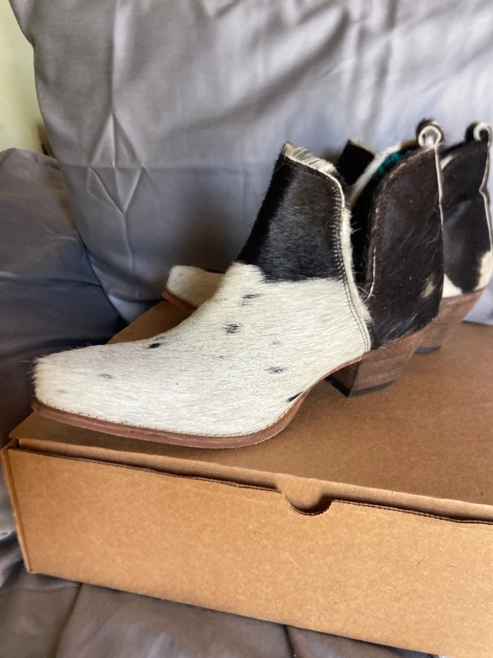 Cow hide ankle boots